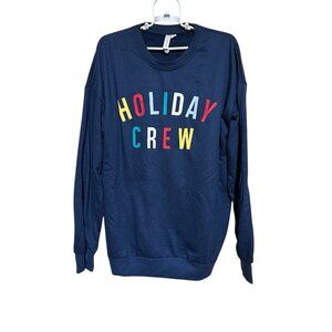 Joyspun Christmas Sweater Holiday Crew Men Size Medium Blue Crewneck Pullover